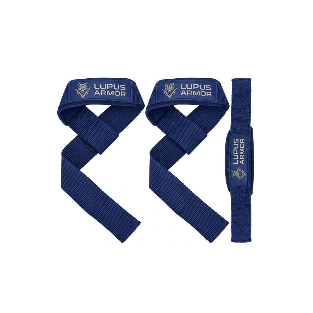 Blue heavy-duty lifting straps by Lupus Armor for deadlifts and rows